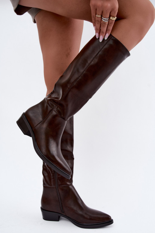 Philomene bottes longues chaudes à talon bas couleur chocolat