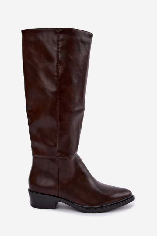 Philomene warme lange Stiefel mit niedrigem Absatz in Schokoladenfarbe