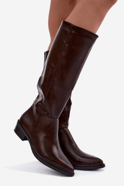 Philomene bottes longues chaudes à talon bas couleur chocolat