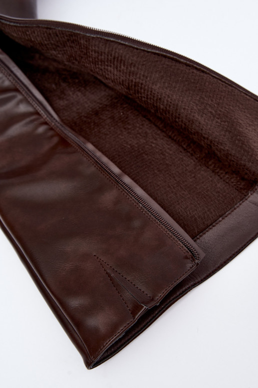 Philomene bottes longues chaudes à talon bas couleur chocolat