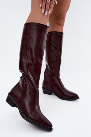 Philomene bottes longues chaudes à talon bas couleur bordeaux 2