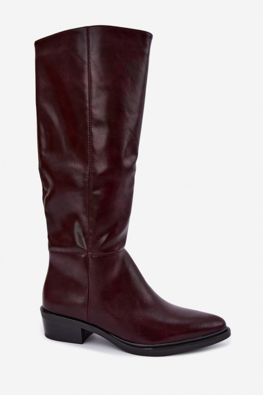 Philomene bottes longues chaudes à talon bas couleur bordeaux