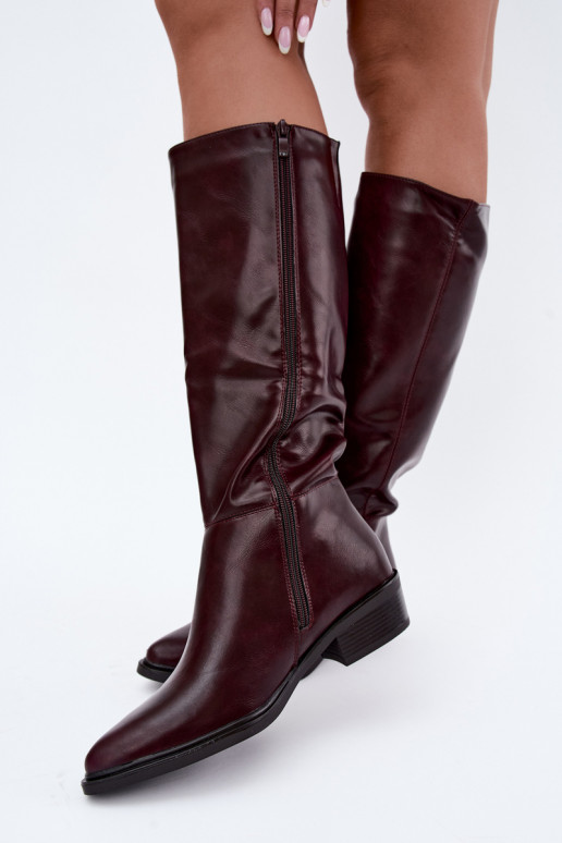 Philomene warme lange Stiefel mit niedrigem Absatz in Bordeauxfarbe