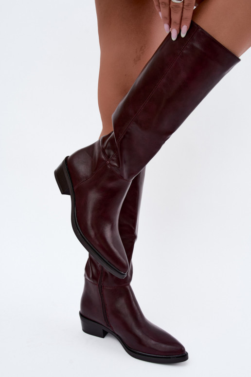 Philomene bottes longues chaudes à talon bas couleur bordeaux