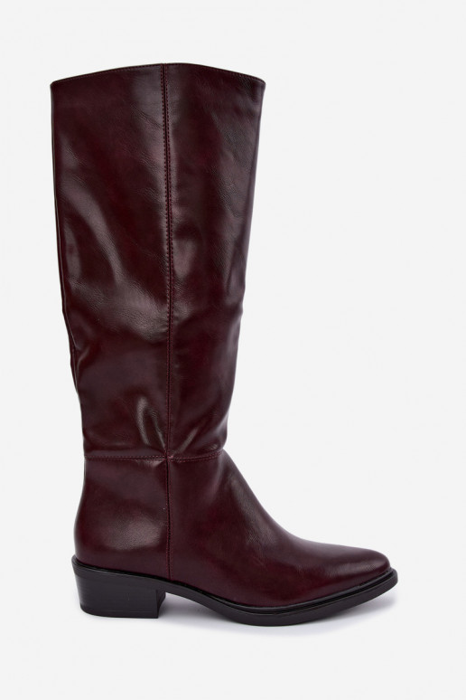 Philomene bottes longues chaudes à talon bas couleur bordeaux