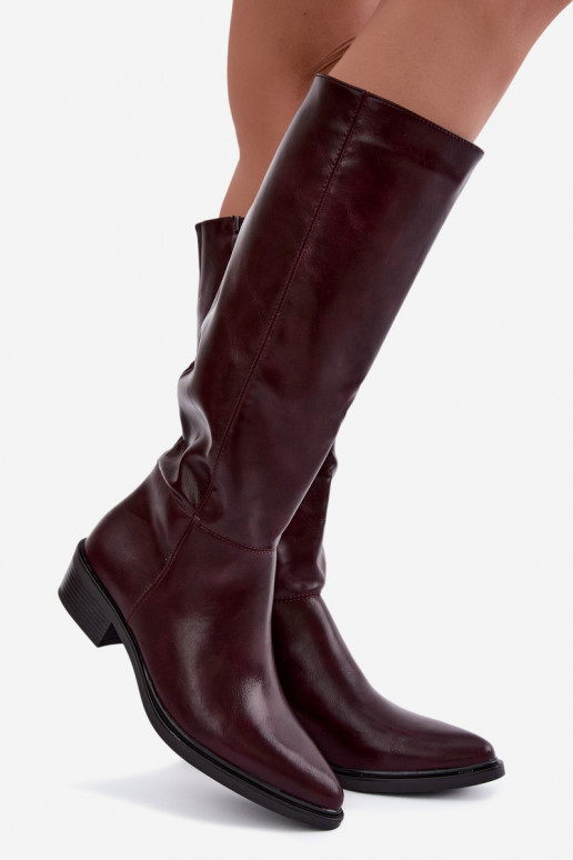 Philomene bottes longues chaudes à talon bas couleur bordeaux