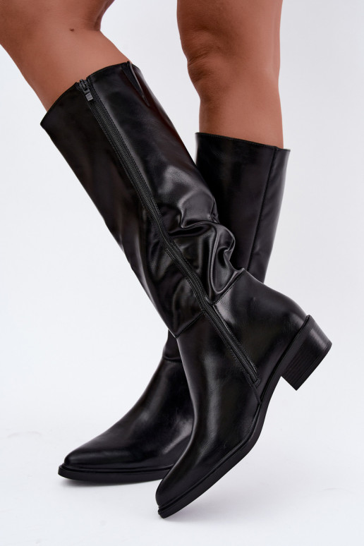 Philomene bottes longues chaudes à talon bas couleur noire
