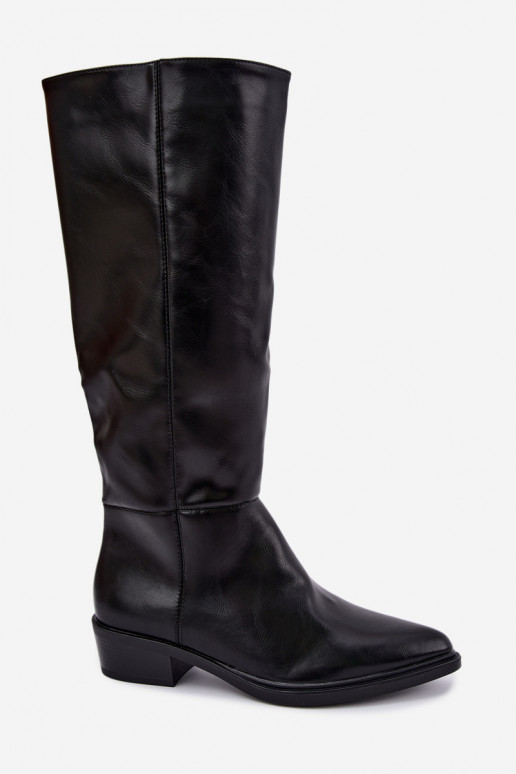 Philomene bottes longues chaudes à talon bas couleur noire
