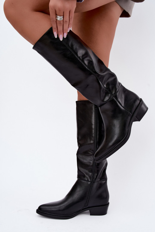 Philomene bottes longues chaudes à talon bas couleur noire