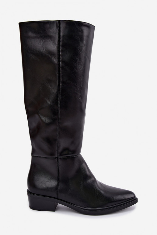 Philomene bottes longues chaudes à talon bas couleur noire