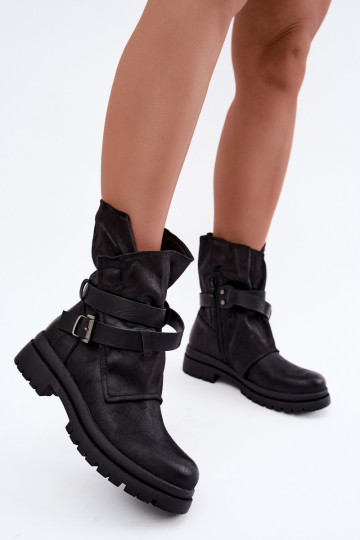 Dianelle bottines pour femmes avec sangles et boucles couleur noire