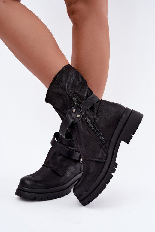 Dianelle bottines pour femmes avec sangles et boucles couleur noire