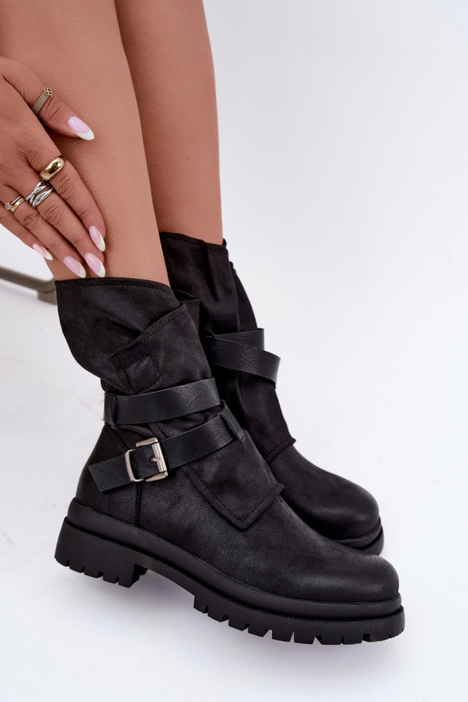 Dianelle bottines pour femmes avec sangles et boucles couleur noire