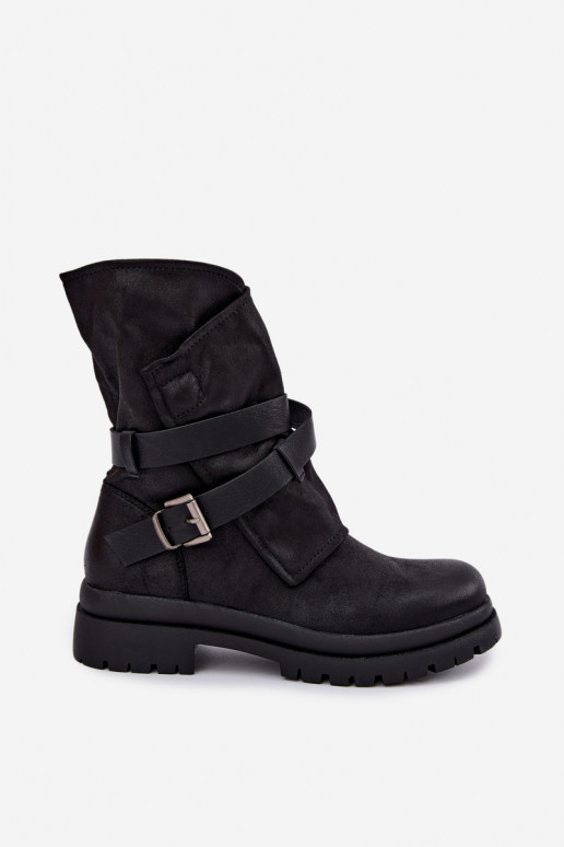 Dianelle bottines pour femmes avec sangles et boucles couleur noire
