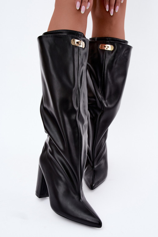 Luminelle bottes longues chaudes avec tige double et talons couleur noire