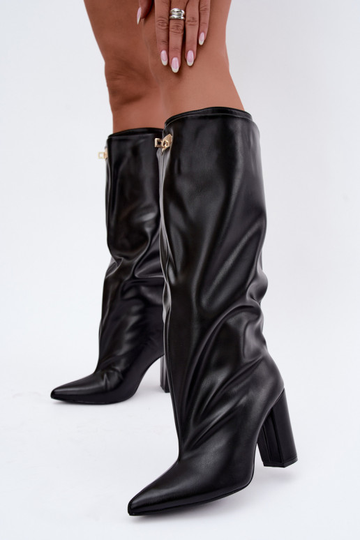 Luminelle bottes longues chaudes avec tige double et talons couleur noire