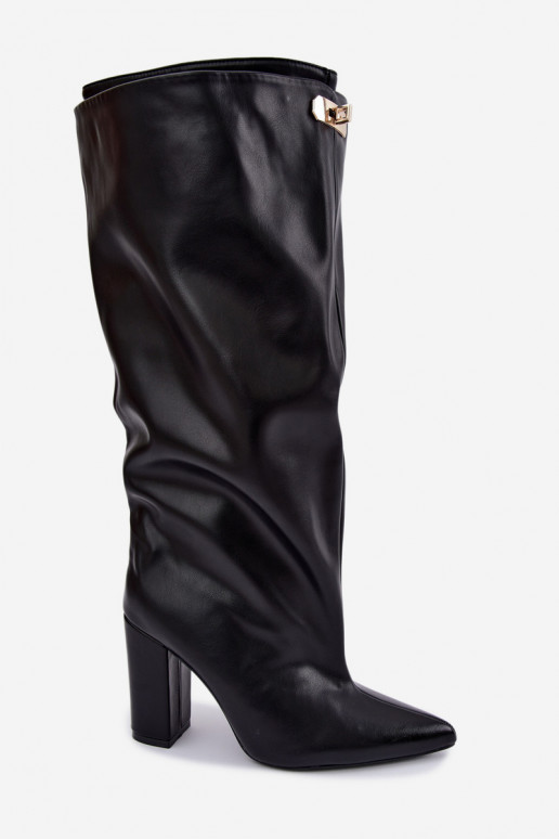 Luminelle warme lange Stiefel mit doppeltem Schaft und Absätzen in Schwarz