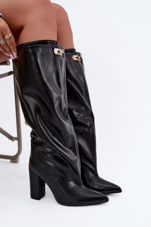 Luminelle warme lange Stiefel mit doppeltem Schaft und Absätzen in Schwarz
