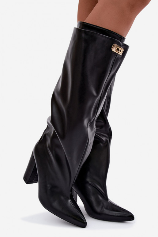 Luminelle warme lange Stiefel mit doppeltem Schaft und Absätzen in Schwarz