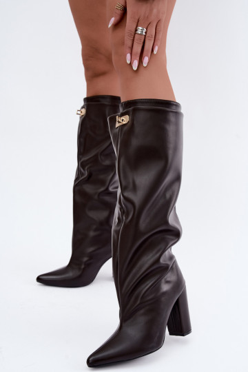 Luminelle bottes longues chaudes avec tige double et talons couleur chocolat 2