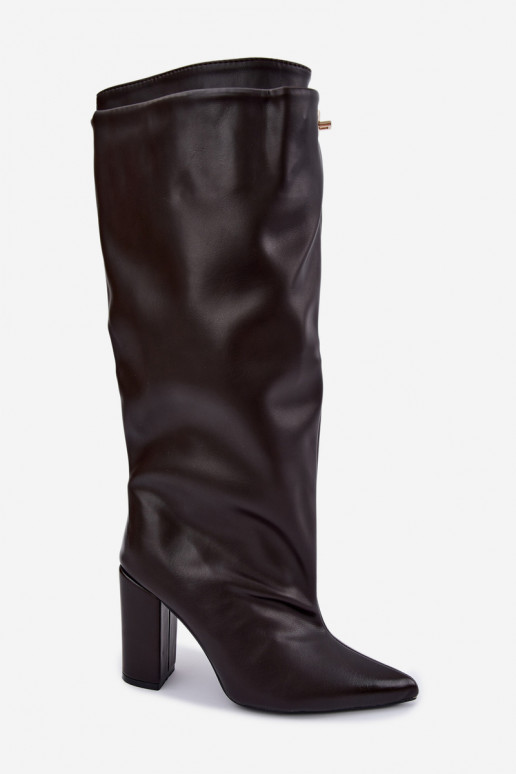 Luminelle bottes longues chaudes avec tige double et talons couleur chocolat
