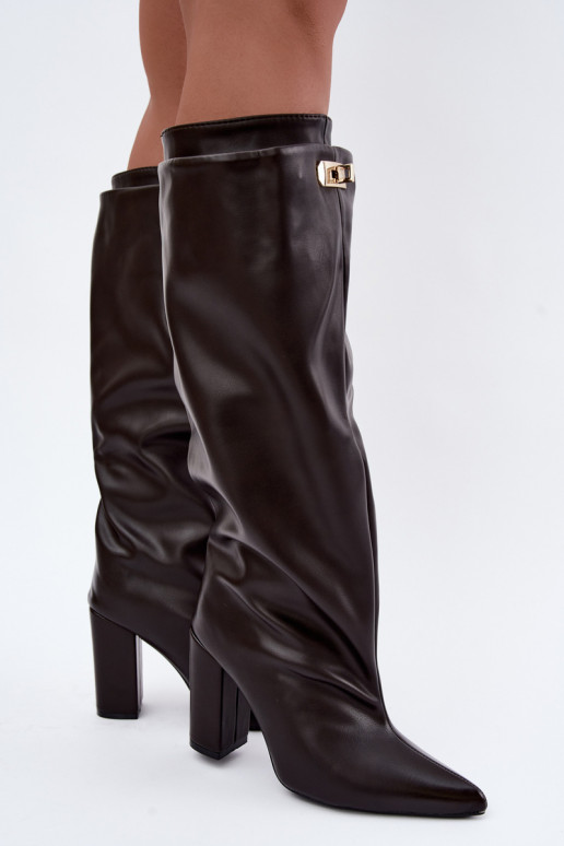 Luminelle bottes longues chaudes avec tige double et talons couleur chocolat