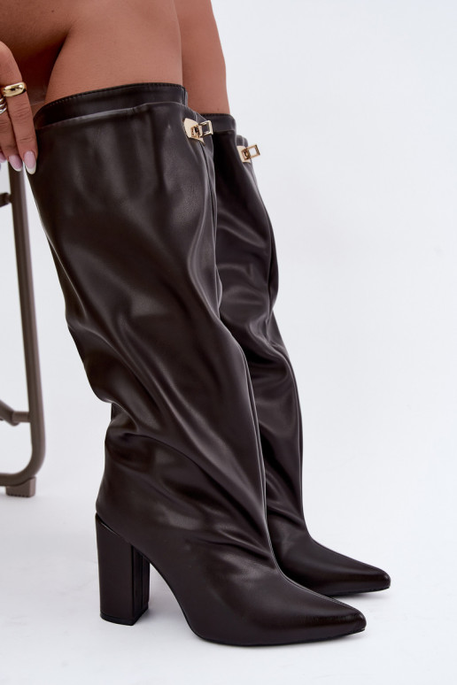 Luminelle bottes longues chaudes avec tige double et talons couleur chocolat