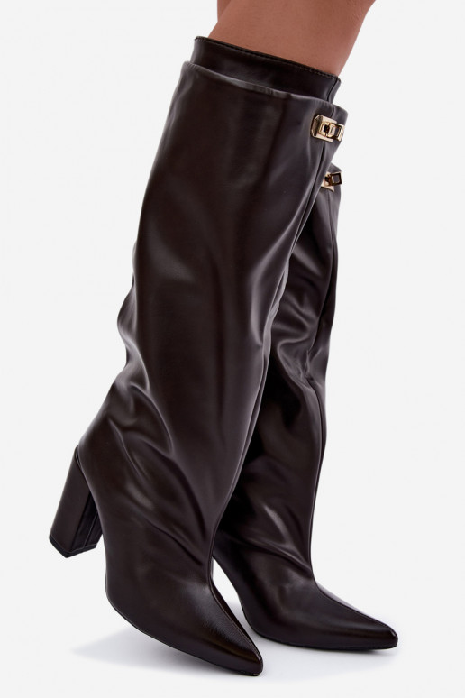 Luminelle bottes longues chaudes avec tige double et talons couleur chocolat