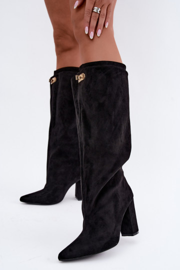 Bottes hautes isolées avec double tige et talons, noires, en daim synthétique Luminelle 2