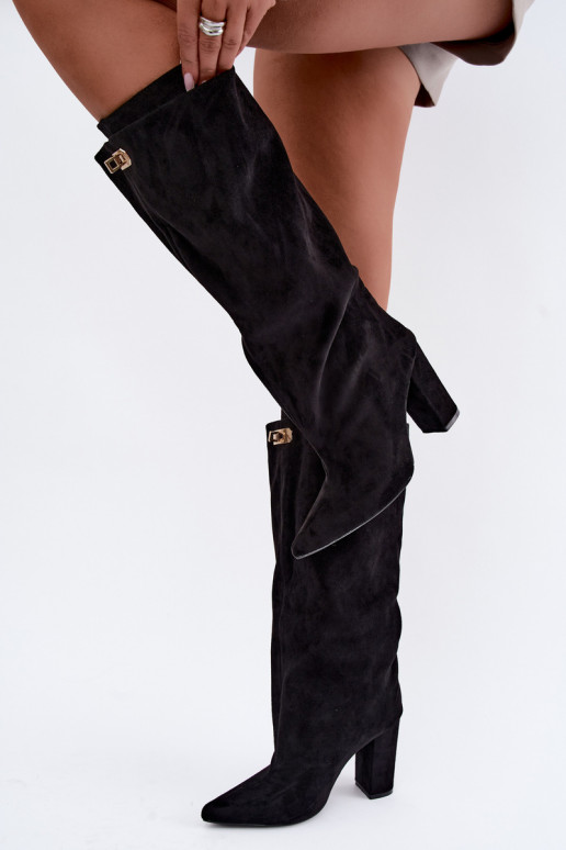 Bottes hautes isolées avec double tige et talons, noires, en daim synthétique Luminelle