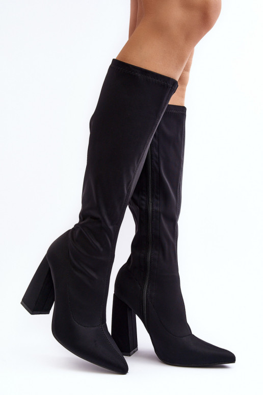 Bottes noires pour femmes au-dessus du genou avec talons Fatuma