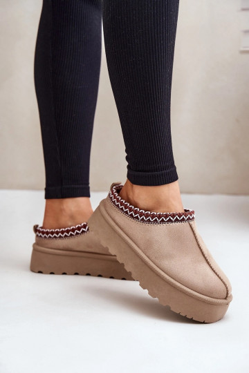 Bottes de neige basses beiges pour femmes avec anneaux brodés sur plateforme Įjungtarirya 2