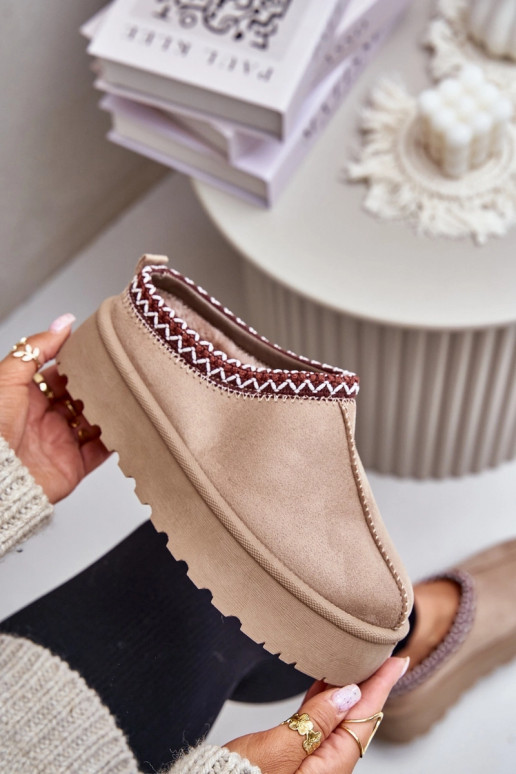 Bottes de neige basses beiges pour femmes avec anneaux brodés sur plateforme Įjungtarirya