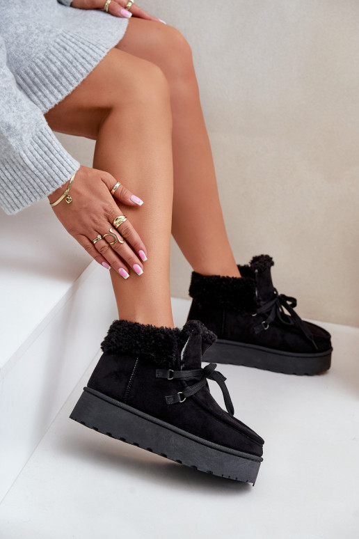 Bottes de neige noires pour femmes sur une plateforme avec fourrure Ciabellae