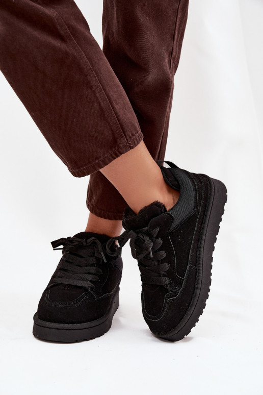 Zwarte dames sneakers met isolatie en bont binnenin Cyrissa