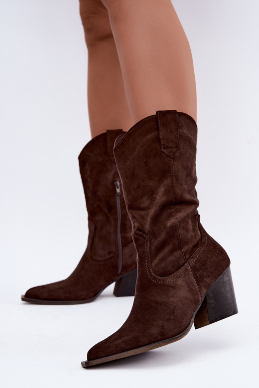 Warmen Cowboy-Stil Stiefeletten mit Absatz in Schokoladenfarbe Serenza