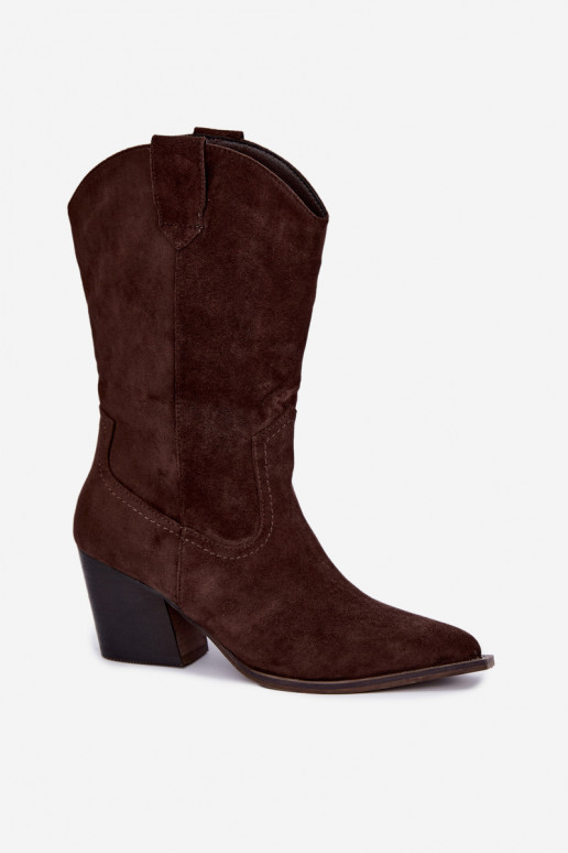 Bottes de cowboy chaudes avec talons en couleur chocolat Serenza