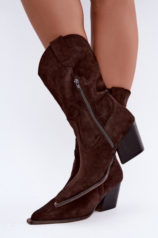 Bottes de cowboy chaudes avec talons en couleur chocolat Serenza