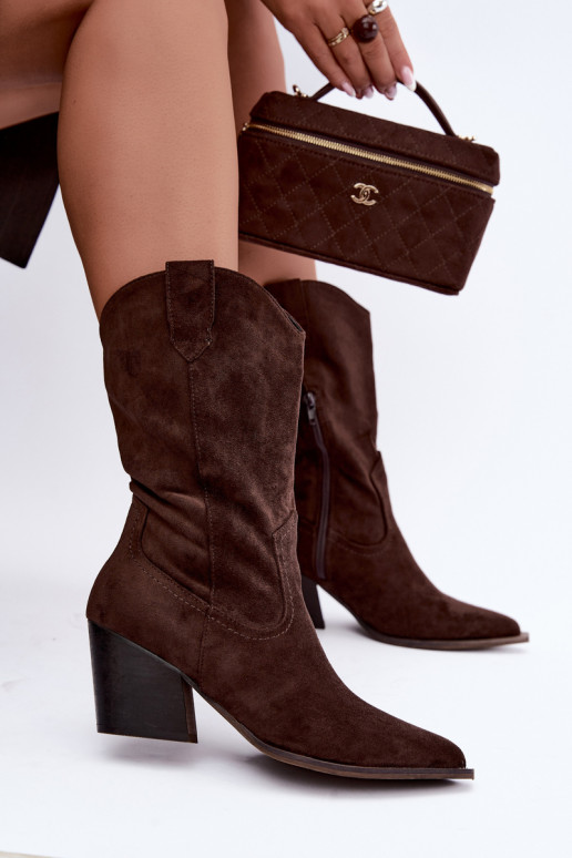 Warme cowboy-stijl enkellaarsjes met hak in chocoladekleur Serenza