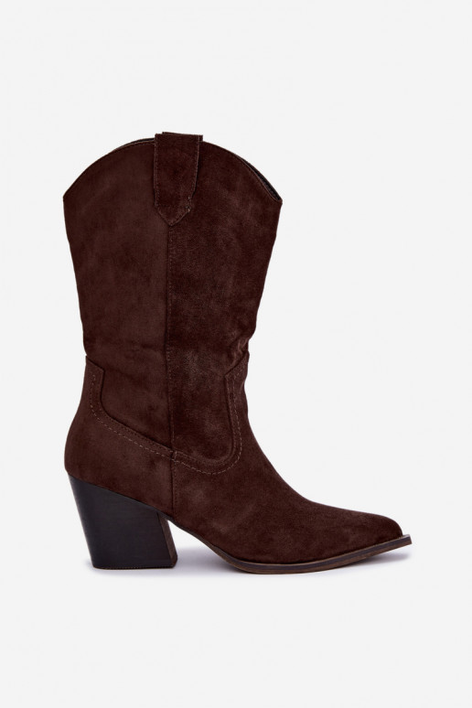 Warme cowboy-stijl enkellaarsjes met hak in chocoladekleur Serenza