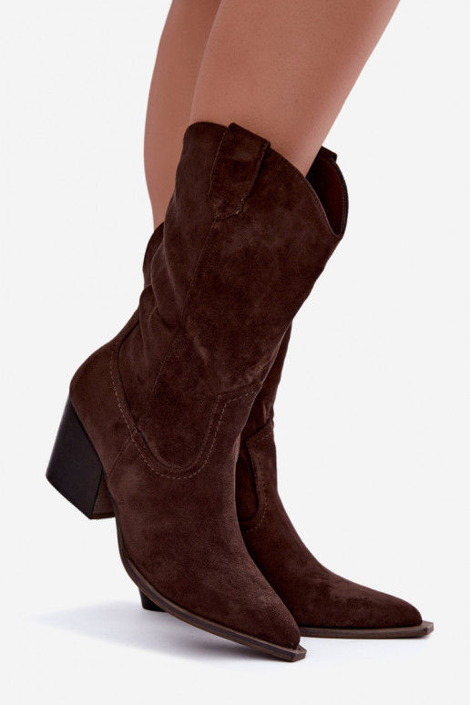 Warme cowboy-stijl enkellaarsjes met hak in chocoladekleur Serenza