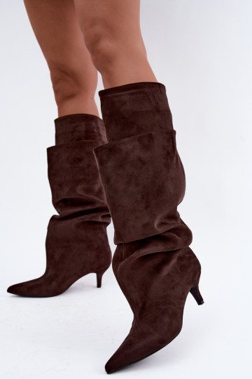 Bottes hautes chaudes avec volants et talons en couleur chocolat Oriellea 2