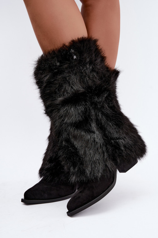 Bottes hautes chaudes avec fourrure et lacets en couleur noire Saphielle