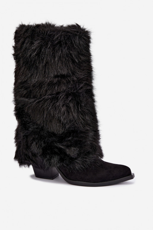 Bottes hautes chaudes avec fourrure et lacets en couleur noire Saphielle