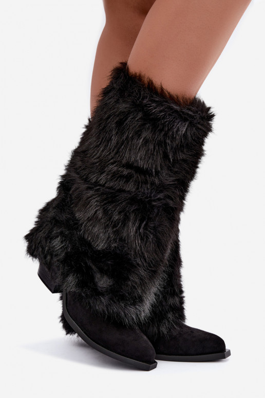 Bottes hautes chaudes avec fourrure et lacets en couleur noire Saphielle