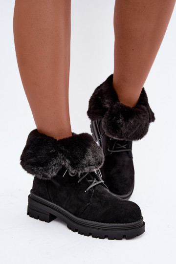Bottines chaudes à lacets avec fourrure à l'intérieur en couleur noire Heloise