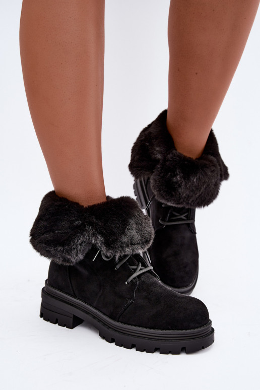 Bottines chaudes à lacets avec fourrure à l'intérieur en couleur noire Heloise