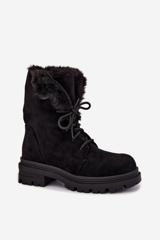Warme veterschoenen met bont binnenin in zwarte kleur Heloise