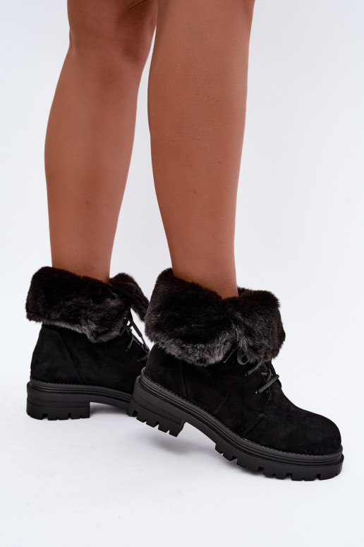 Bottines chaudes à lacets avec fourrure à l'intérieur en couleur noire Heloise
