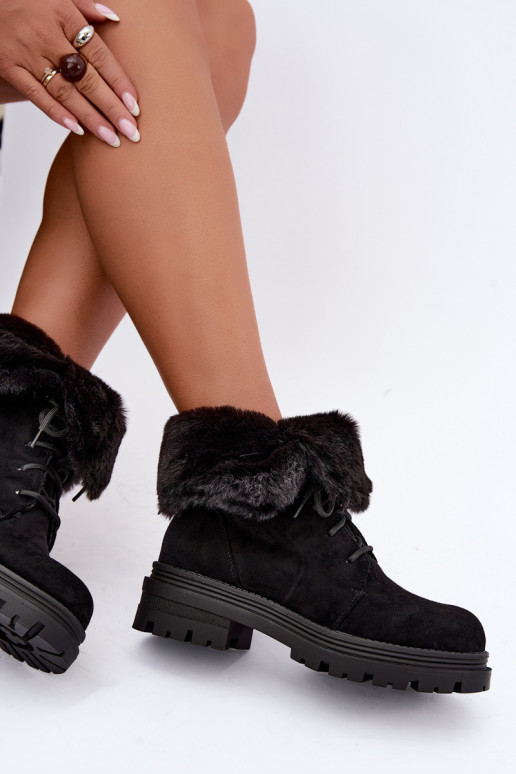 Bottines chaudes à lacets avec fourrure à l'intérieur en couleur noire Heloise